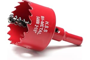 FASTDEPLE Scie cloche 54mm, bi-métal scie cloche bois avec adaptateur hexagonal et embout central, HSS M42 scie cloche pour fer, aluminium, bois, plaques de plâtre, Rouge