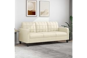 Emmtore Sofá de 3 plazas de Cuero sintético Color Crema 180 cm