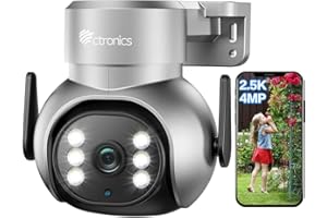 Ctronics 2.5K 4MP Caméra Surveillance WiFi Exterieure 2,4/5GHz WiFi IP Caméra Détection Humaine avec Suivi Auto, 30M Vision Nocturne Couleur 2560x1920, Audio Bidirectionnel PTZ 355° 90° (1, Argenté)
