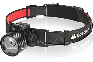 Sogdeco Head Torch Rechargeable 5000LM Super Bright 20Hrs LED Head Torch Waterproof, 5 Light Modes with Sensor Control Headtorch, HeadLamp with Red Light for Camping Running Fishing Hiking