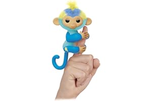 FINGERLINGS - Leo - Niebieska interaktywna małpa - Elektroniczny pluszak dla dzieci od 5 lat - Interaktywne zwierzę trzymające się palca - zabawne reakcje - 70 dźwięków - pomysł na prezent - Lansay