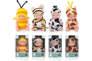 Fiotha Bambolina, 4 Pezzi Mini Bambola, Bambola Mini Bebè con Tutina, Bambole Set ci Bambole Del Sonno Carino da 11 cm, Lavabili Bamboles Realistico In Silicone, per Bambini Ragazzi Ragazze