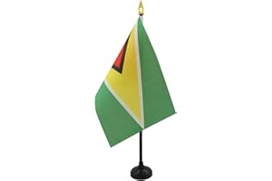 AZ FLAG - Mini Drapeau Guyana De Table - 15x10 cm - Drapeau Guyanien De Bureau 100% Polyester Avec Hampe Pointe Dorée 25cm