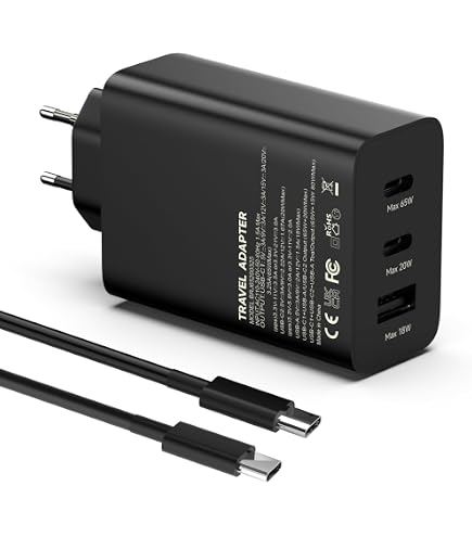 USB-C GaN Ladegerät 65 W – 3 Ports, Kompakt, Faltbar | Für MacBook, Samsung Galaxy, IPhone, IPad, Dell XPS