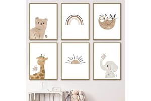 lulupila Bilder Kinderzimmer Deko Poster Babyzimmer Wohnzimmer A4 Kinderposter Kinderbilder Tiere Tiermotive Waldtiere für Kinder Junge Mädchen (6er Set - V1)