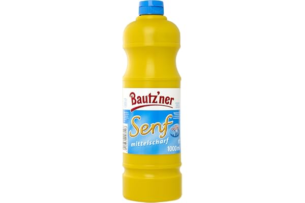 BAUTZ'NER Senap medelskarp - 4-pack (4 x 1 l) flaska medelskarp senap - Original Bautz'ner recept sedan 1955 — utan tillsats av konserveringsmedel och smakförstärkare — senap
