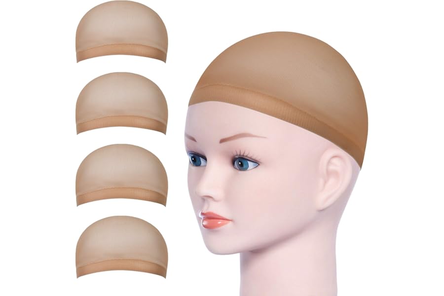 URAQT Wig Caps, 4 Pcs Stretchy Nylon Stocking Wig Cap Ultra Thin, Unisex Nude Wig Cap to Hold Wig in Place for Women Men, Breathable Wig Net Cap for Long Short Hair