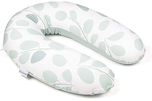 Doomoo Cuscino per allattamento e gravidanza Buddy – 180 cm con rivestimento in jersey di cotone biologico, con sottile imbottitura in microperle EPS Oeko-TEX® Standard 100, Aqua Leaves Green