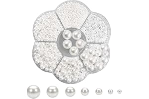 HUAHUANGHUI 1150 Perlas Manualidades Adhesivas 3/4/5/6/8/10/12mm - Decorativas Para Boda, Artísticas, Hacer Pulsera y Collar (Blanco)