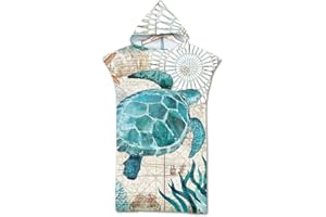 Chickwin Poncho de Surf Adulte, Microfibre Serviette de Poncho Peignoir Natation Plage avec Capuche Surf Poncho pour Homme et Femme (75x110cm,Tortue de mer)