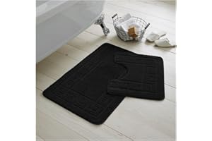 GC GAVENO CAVAILIA Greek Key Pattern Bath Mats 2 Piece Sets Non Slip, Soft Washable Rug Quick Dry Water Absorbent Bathroom Shower Mat & Pedestal Set, Black