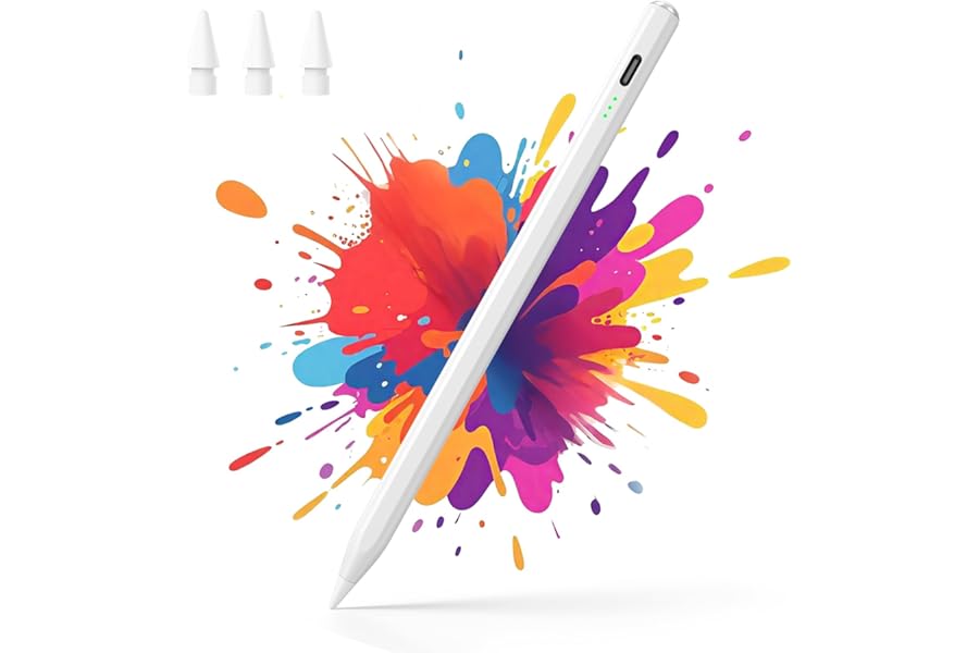 HSTT Pencil for iPad - 2018-2025 2X Fast Charging, Palm Rejection,Tilt Sensitivity, Stylus Pen for iPad 11 A16/10/9/8/7/6th Gen, Pro 12.9/11/13 Inch M4, Air 3/4/5/M2/M3, for iPad Accessories, White