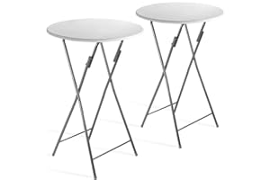 ‎CASARIA Casaria® Stehtisch 2er Set Klappbar Höhe 110cm Ø60cm Beistelltisch Klapptisch Bartisch Cocktail Holz Partytisch Rund Hochtisch Garten Gartentisch weiß