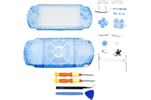 Hzxkqmil Guscio di Ricambio Custodia Completa per Sony PSP 3000 PSP3000 Console, Frontalino Coperchio Anteriore Posteriore con Set di Viti a Bottone (Blu Trasparente)