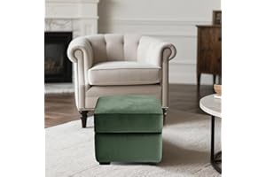 SYLC Ottoman Cover Stretch Velvet, Footstool Cover and Pouffe Cover Non-slip with Elastic Bottom/ties, Slipcover for Folding Storage Poofy Foot Stool (Mint green,Square-S Ottoman+Seat)