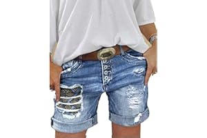 ORANDESIGNE Jeans Short Damen High Waist Denim Bermuda-Shorts Basic Stretch Shorts mit Aufschlag Tarnung Kurze Hose Short Boyfriend Caprihose im Used Look