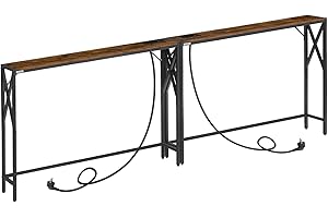 ‎MAHANCRIS MAHANCRIS Konsolentisch mit Ladestation, Eingangstisch, Schmaler Konsolentisch, Flurtisch, Ausstellungstisch, Beistelltisch für Wohnzimmer, Flur, Vintagebraun und Schwarz ACTHR151UE01S2V