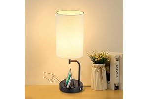 Dreamholder Touch Control USB Table Lamp, 3-Way Dimmable Bedside Desk Lamp with USB C & A Charging Ports, Nightstand Lamp for Bedroom Living Room Guestroom, Dimmable 6W LED Bulb Included