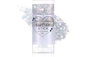 Prreal Body Glitter,Mermaid Sequins Glitter Stick Face Sparkling,Chunky Holographic Hair Glitters,Lips Nails Festival Rave Halloween Makeup, 02 Silvery