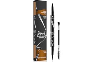 KALOEY Microblading Eyebrow Pen - Waterproof 2-in-1 Dual-Ended Eye Brow Pen with 4-Fork-Tip Brow Pen and Precise Brush Create Natural Looking Defined Eyebrows Last All Day