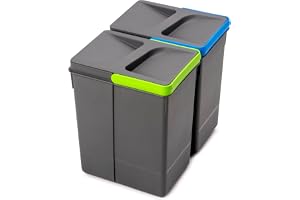 Emuca, Avfallsortering utskuren bas, set med 2 tunnor höjd 266 mm med 7 liter kapacitet, grå, H 266 mm (2 x 7 L)