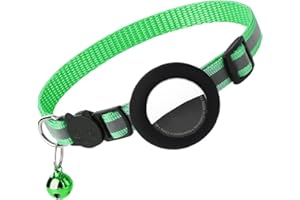 LONGYIFA Airtag Cat Collar, Air tag Cat Collar with Bell and Safety Buckle in 3/8" Width, Reflective Collar with Waterproof Airtag Holder Compatible with Apple Airtag for Cat Dog Kitten Puppy (Green)