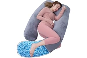 AS AWESLING Shredded Memory Foam Pregnancy Pillows, Memory Foam Filling U Shaped Body Pillow for Sleeping, Maternity Pillow for Pregnant Women with Velvet Cover (GREY)