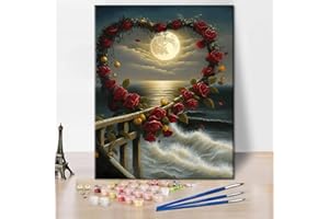 TISHIRON Couleur par numéros Belles roses DIY Peinture acrylique Kits Couleur par numéros Amour Rose Peinture à l'huile Cadeau Art Artisanat pour la maison Rose rouge mer Couleur par numéros pour adultes