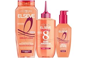 L'OREAL PARIS L’ORÉAL PARIS - Routine Soins Capillaires Cheveux Longs - Longueurs réparées - Kératine Végétale & Huile de Ricin - Shampooing, Soin Magique 8 secondes, Crème Sauveuse de Pointes - Elseve Dream Long