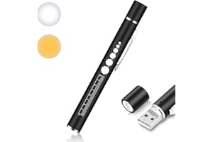 flintronic Stylo Infirmiere, Rechargeable LED Stylo Lumière Médicale, Lumière Chaude et Blanche, Stylo Lampe Médicale, Lampe Diagnostic avec Jauge de Pupille et Clip pour Infirmières Médecins EMT