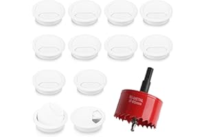 MIYUANGKJ 12 Pack Cable Grommet Desk with Hole Saw, 60mm Cable Wire Hole Cover Black Cable Outlet Round Wire Organizer Table Grommet for Home and Office Table Cable Cord Management