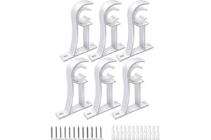 TOKPLNU 6 Pack Curtain Pole Brackets, Heavy Duty White Curtain Rail Brackets, Aluminum Alloy, Curtain Rod Support Holder with Plastic Buckle for 25mm to 30mm Poles