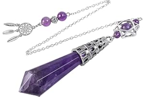 mookaitedecor Améthyste Divinatoire Pendule Radiesthésie Pierre Naturelle Cristal Facette Attrapeur de Rêve pour Divination Voyance Esotérisme