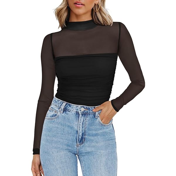 DIDK Women's Crop Top, Crop Top, Drawstring Top, Long Sleeve, V-Neck Short Shirt with Wave Hem, Black