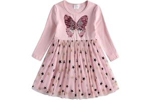 DXTON Le Ragazze Vestono Abiti da Festa Casual a Maniche Lunghe in Tulle con Principessa Unicorno 2-8 Anni