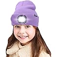 ATNKE Kids LED Lighted Beanie Cap, USB Rechargeable 4 LED Headlamp Waterproof Winter Warmer Knit Night Hats with Light for Boys Girls