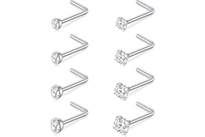 AceFun Piercing Naso 18G 20G Set Acciaio Chirurgico 1,0mm 0,8mm a Forma di L e Borchie a Spirale con Sfera Opale CZ Anelli Naso Stud 7mm