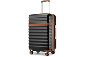 KONO Koffer Trolley Mittelgroß Koffer Reisekoffer von ABS+PC Hartschalenkoffer mit 4 Rollen TSA Schloss (Schwarz/Braun,L)