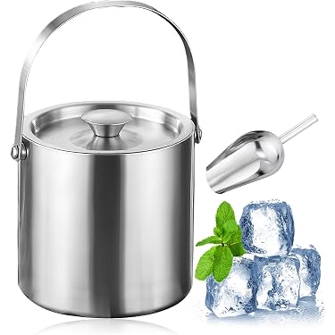 Seau à Glace Isotherme 3L Acier Inoxydable - Avec Pinces, Couvercle Et Poignée