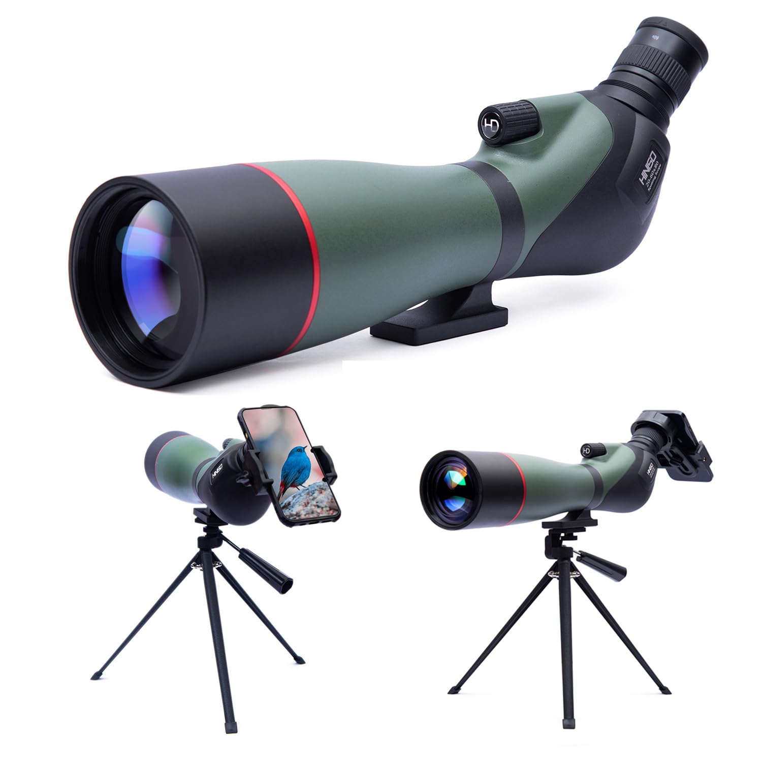 HINISO Spotting Scope 20-60x80 HD with Single Focus,Phone Holder,Tripod Stand & Carry Bag BAK4 Prism, Fog & Waterproof High Power Telescope for Long Distance, Bird Watching, Stargazing,Target Shooting
