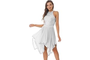 Alvivi Damska sukienka baletowa, brokatowa sukienka do tańca, cekiny, strój baletowy z asymetryczną spódnicą, sukienka baleriny, latynoska, cha, tango, salsa, rumba, strój do tańca