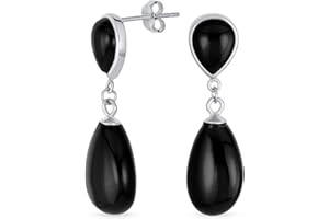 BLING JEWELRY Boucles d'oreilles délicates à double goutte : véritable onyx noir et jade vert pendants dans un design classique et simple pour femmes, plaqué or jaune 14K sur argent sterling .925