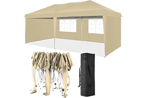 TOOLUCK Gazebo 3x6 with 4 Removable Sidewalls Pop up Gazebo for Parties Waterproof UPF50+ Protection Commercial Gazebo with Carry Bag, Khaki