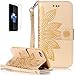 Produktbild Apple iphone 7 Plus(2016) New Design Hülle mit Panzerglas,ISENPENK Original Flip Bookstyle Cover Wasserdicht Shockproof Anti Slip Protection Stoßfest Leather Case mit Standfunktion,3D Blume Muster Pattern Wallet Case mit Intern Karte Schlitz,Anti-Sturz Stoßdämpfend Magnetic Closure Handygürtel Wallet Tasche Schutzhülle Leathertasche für Apple iphone 7 Plus(2016) 5.5Zoll-[Blume pattern,gold]+Panzerglas/Schutzfoile/Displayschutzfolie