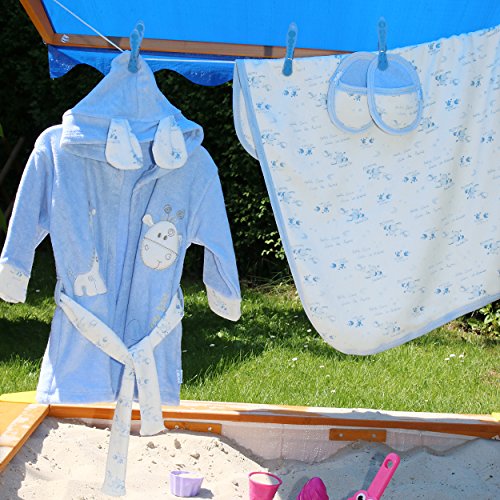 Baby Erstausstattung Set: Bademantel Kapuze Badetuch Schuhe Gürtel mit süßer Tier Applikation Giraffe aus 100% Baumwolle I Badeponcho Mädchen Jungen Kleinkind Säugling Babykleidung - 3