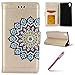 Produktbild Leder Tasche Klapphülle für Sony Xperia X,Sony Xperia X Glitzer Hülle,Sony Xperia X Schutzhülle,Hpory Schön Kreative 3D Glänzend Glitzer Mandala Blumen Muster Kunstleder Ledertasche Brieftasche Handyhülle Hülle PU Leder Klapptasche in Lederoptik Tasche mit Standfunktion Karteneinschub und Magnetverschluß Weich Silikon Innenschale Bumper Etui Wallet Flip Case Stoßdämpfend Telefon Tasche Handytasche Schutzhülle für Sony Xperia X + 1 x Hpory Stylus-(Gold)