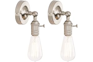 PathsOn Set of 2 Industrial Vintage Loft Coffee Bar Kitchen Metal Wall Sconce Light Edison Lamp Fixture Corridor Wall Lights (Brushed)