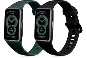 kwmobile Paski do zegarków kompatybilne z Huawei Band 6, zestaw 2 wymiennych pasków silikonowych, czarne, Moss Green