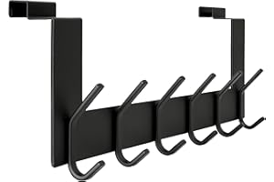 WEBI Türgarderobe mit 6 Haken,Türhaken zum Einhängen,Türaufhänger,Kleiderhaken Tür,Haken Tür,Türhakenleiste Innenseite,1.7 cm,Schwarz