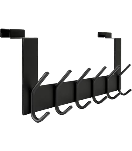 Porte Manteau pour Porte, Noir Patère Acier inoxydable,6 Crochets Porte Manteaux pour Chambre à Coucher Salle de Bains Porte de Cuisine Türhaken-6